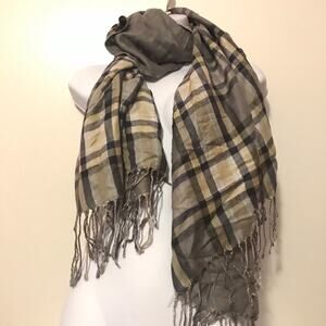 Macy’s Cold Weather Plaid Brown Fringe Scarf Wrap